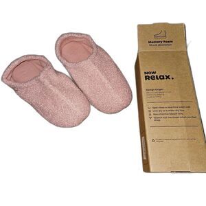 Relax Now Pink Fuzzy Slippers Memory Foam Women 9 10 House Shoes Slide Cozy NEW
